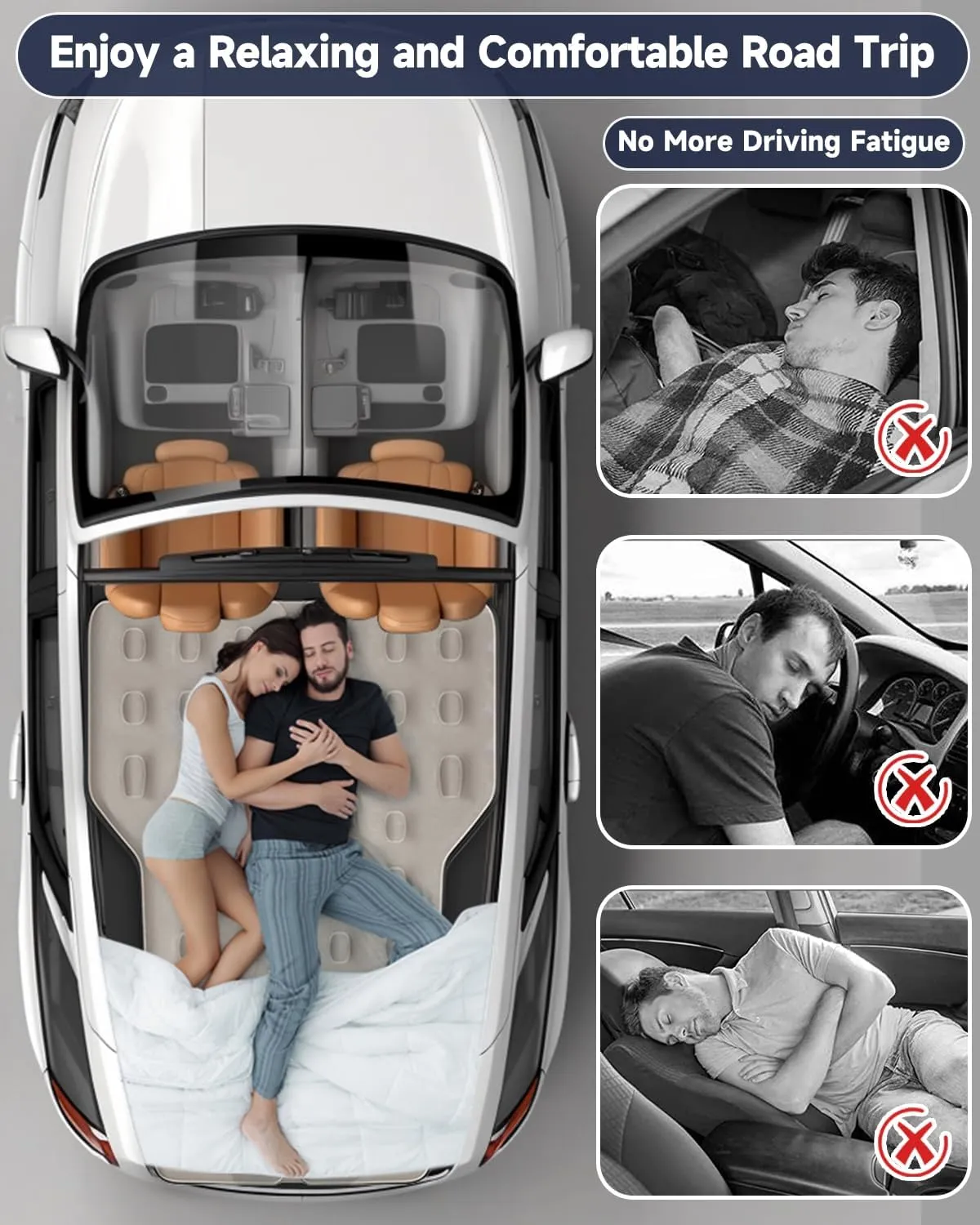 Umbrauto SUV Inflatable Air Mattress: Upgraded Thickened Flocking Car Sleeping Bed for SUV Back Trunk Camping, Car Travel Airbed with Electric Pump, Pillows, Repair Patch Kit