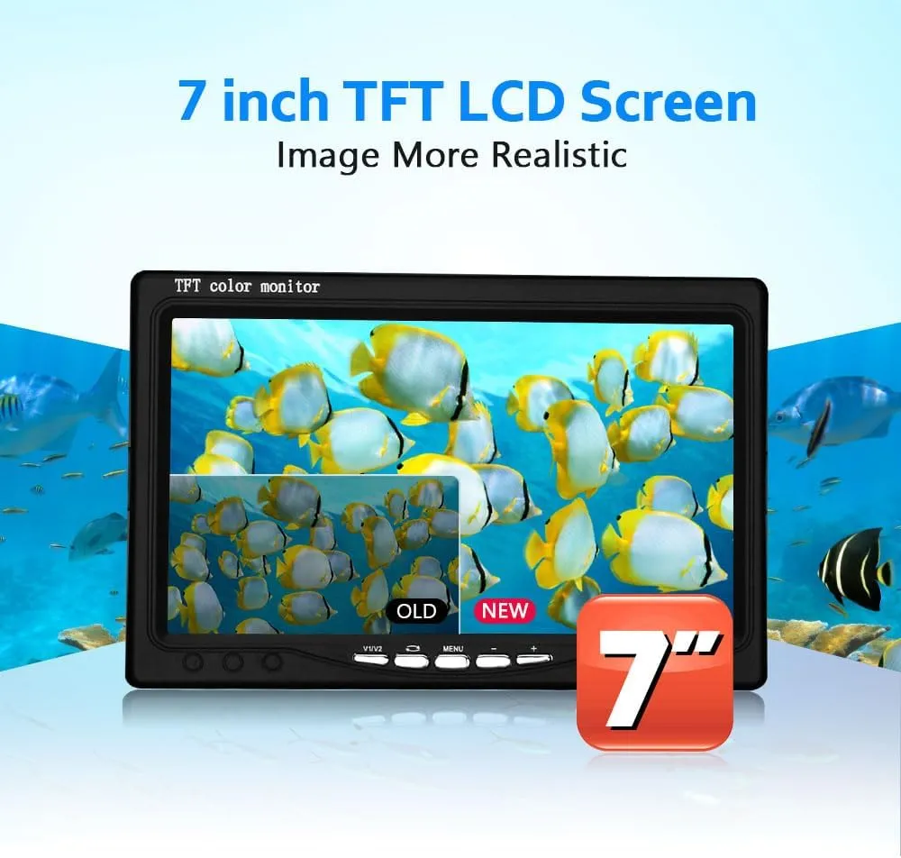 Underwater Fishing Camera with 7 Inch LCD Monitor, HD 1000 TVL Portable Fish Finder Camera, 30Pcs Adjustable LED White Lamp Light, 30M Cable Waterproof IP68 Camera for Ice Lake Sea Boat Kayak Fishing