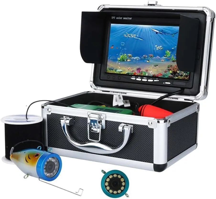 Underwater Fishing Camera with 7 Inch LCD Monitor, HD 1000 TVL Portable Fish Finder Camera, 30Pcs Adjustable LED White Lamp Light, 30M Cable Waterproof IP68 Camera for Ice Lake Sea Boat Kayak Fishing