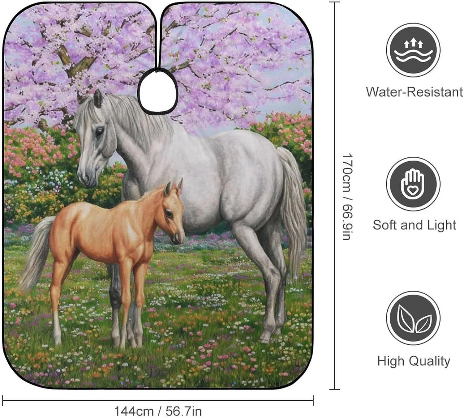 Unisex Quarter Horse Mare and Foal in Spring Art Hair Styling Cape - Full Coverage Hairdressing Apron for Barber Salon, Profession Barbershop Supplies