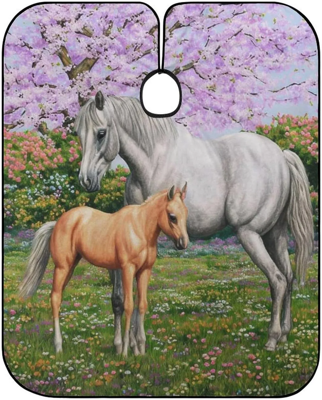 Unisex Quarter Horse Mare and Foal in Spring Art Hair Styling Cape - Full Coverage Hairdressing Apron for Barber Salon, Profession Barbershop Supplies
