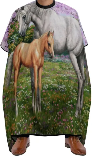 Unisex Quarter Horse Mare and Foal in Spring Art Hair Styling Cape - Full Coverage Hairdressing Apron for Barber Salon, Profession Barbershop Supplies