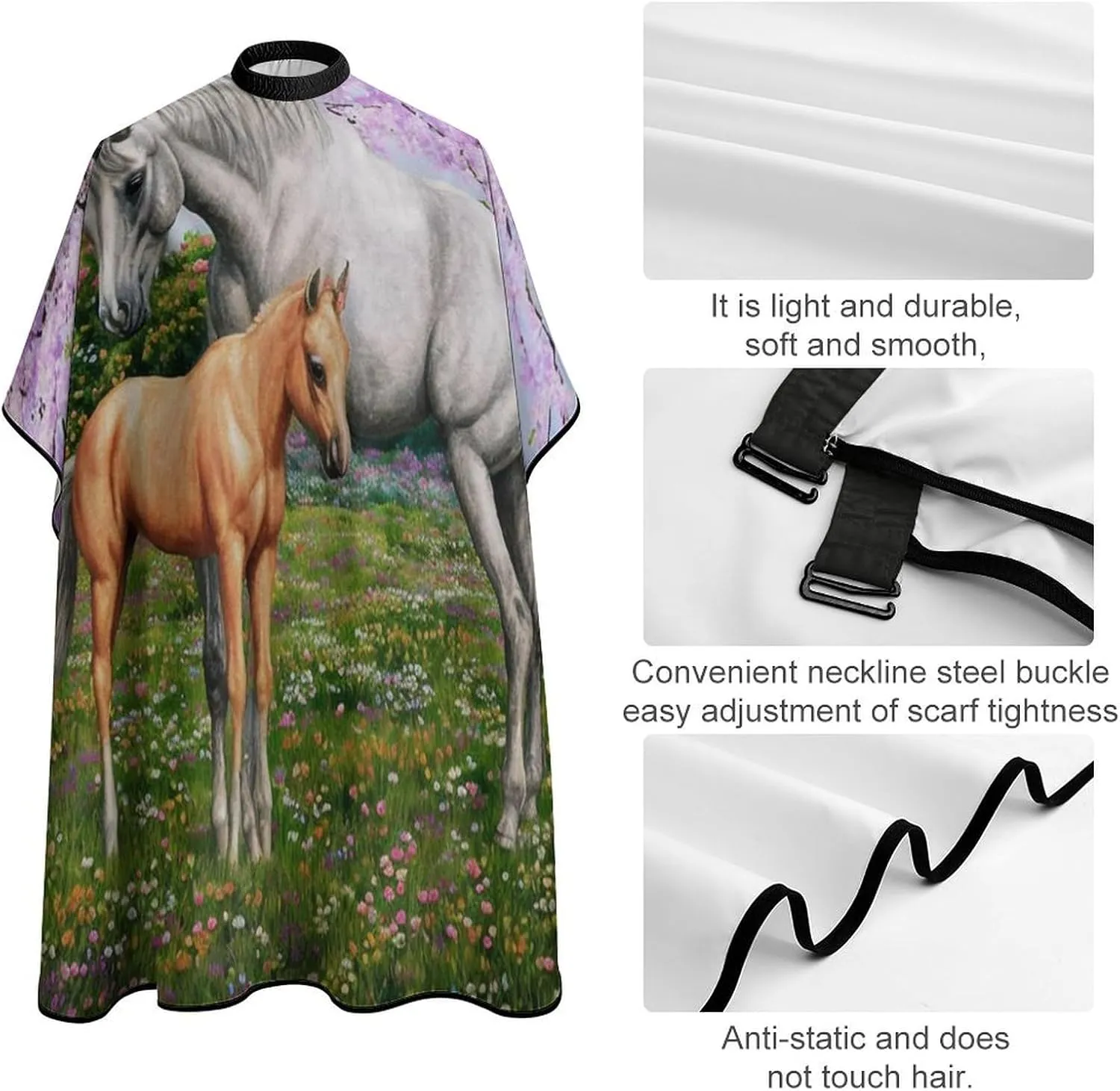 Unisex Quarter Horse Mare and Foal in Spring Art Hair Styling Cape - Full Coverage Hairdressing Apron for Barber Salon, Profession Barbershop Supplies