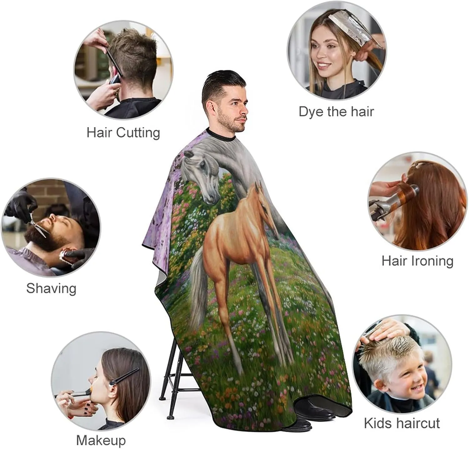 Unisex Quarter Horse Mare and Foal in Spring Art Hair Styling Cape - Full Coverage Hairdressing Apron for Barber Salon, Profession Barbershop Supplies