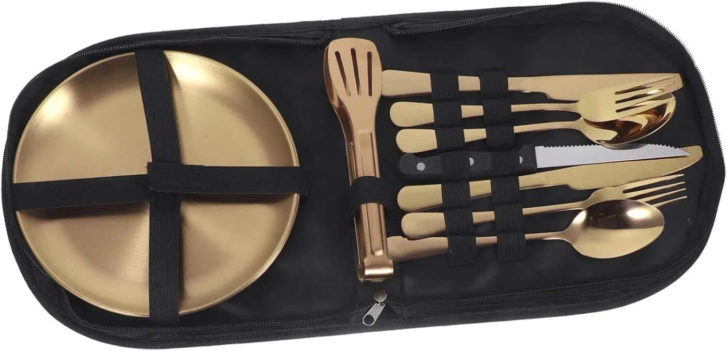 Unomor Travel Cutlery Set Compact Stainless Steel Camping Utensils Spoon Fork Knife for Outdoor Adventures