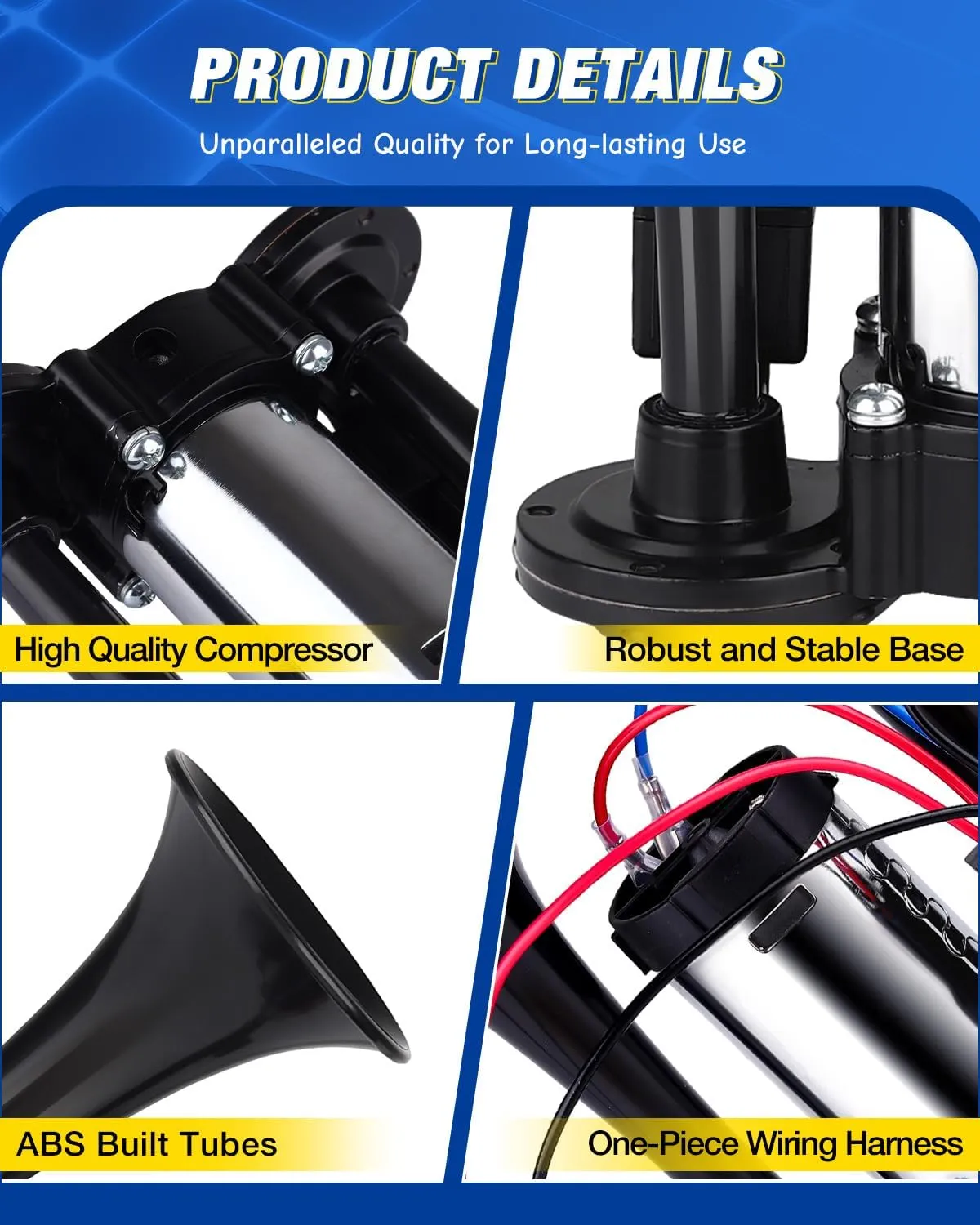 Upgraded 12V 600DB Air Horn Dual Trumpets, Super Loud Truck Train Horns Kit with Air Compressor for Any 12V SUV Motorcycle Trucks Pickup Lorries Trains Cars Boats
