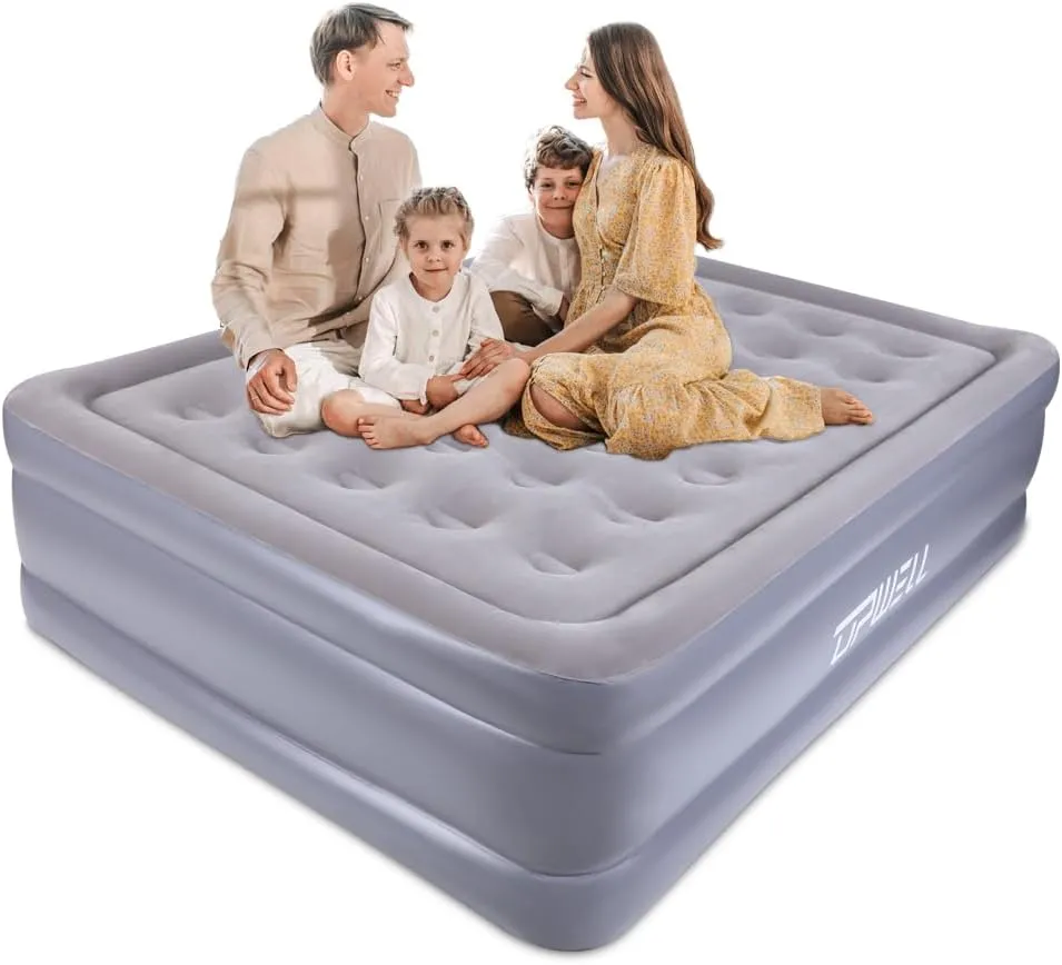 UPWELL Inflatable Air Mattress Queen with Built in Pump Comfort Blow up Bed Waterproof Fast&Easy Set up Dura Beam Strong Support Mattress for Home Guests & Camping Grey