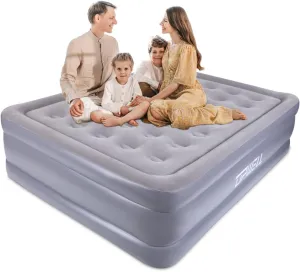 UPWELL Inflatable Air Mattress Queen with Built in Pump Comfort Blow up Bed Waterproof Fast&Easy Set up Dura Beam Strong Support Mattress for Home Guests & Camping Grey