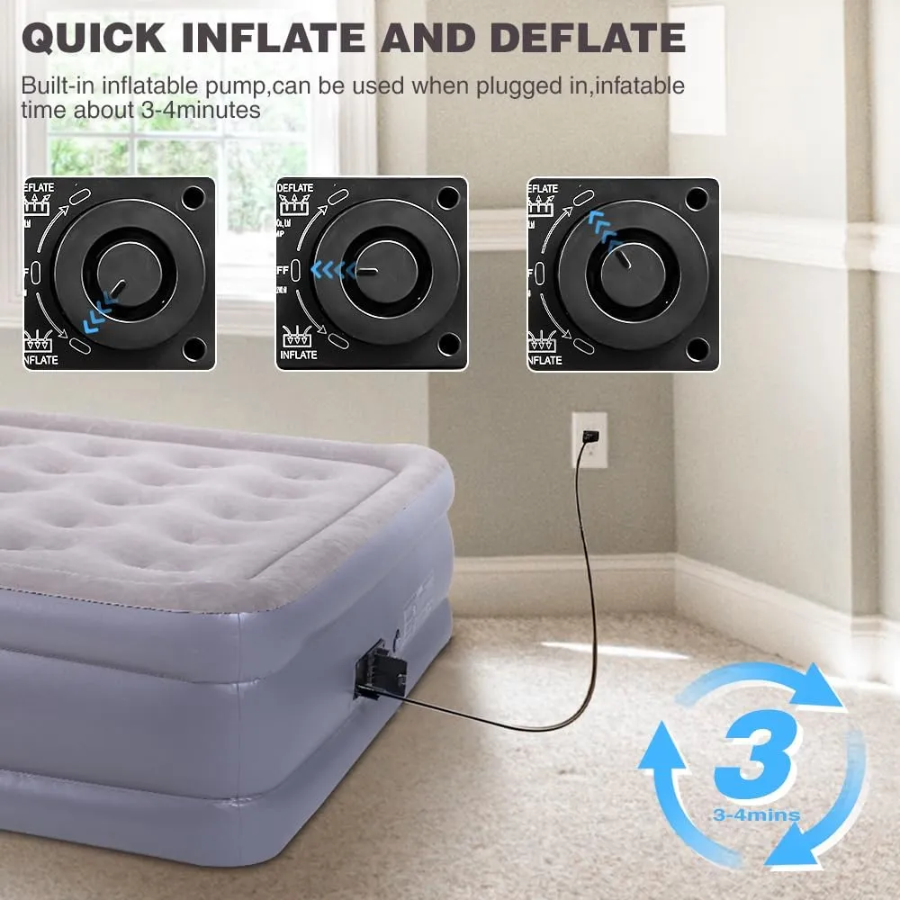 UPWELL Inflatable Air Mattress Twin with Built in Pump Comfort Blow up Bed Waterproof Fast&Easy Set up Dura Beam Strong Support Mattress for Home Guests & Camping Grey
