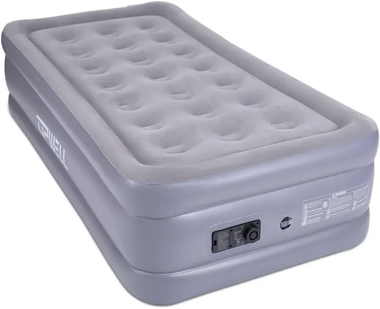UPWELL Inflatable Air Mattress Twin with Built in Pump Comfort Blow up Bed Waterproof Fast&Easy Set up Dura Beam Strong Support Mattress for Home Guests & Camping Grey