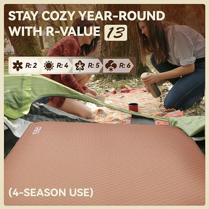 UPWELL Self Inflating Sleeping Pad 4.5" Thickness Camping Mattress with Solid Foam Double Sleeping Mat Portable Fast Inflation for Outdoor Mat Portable Roll Up Bed Brown