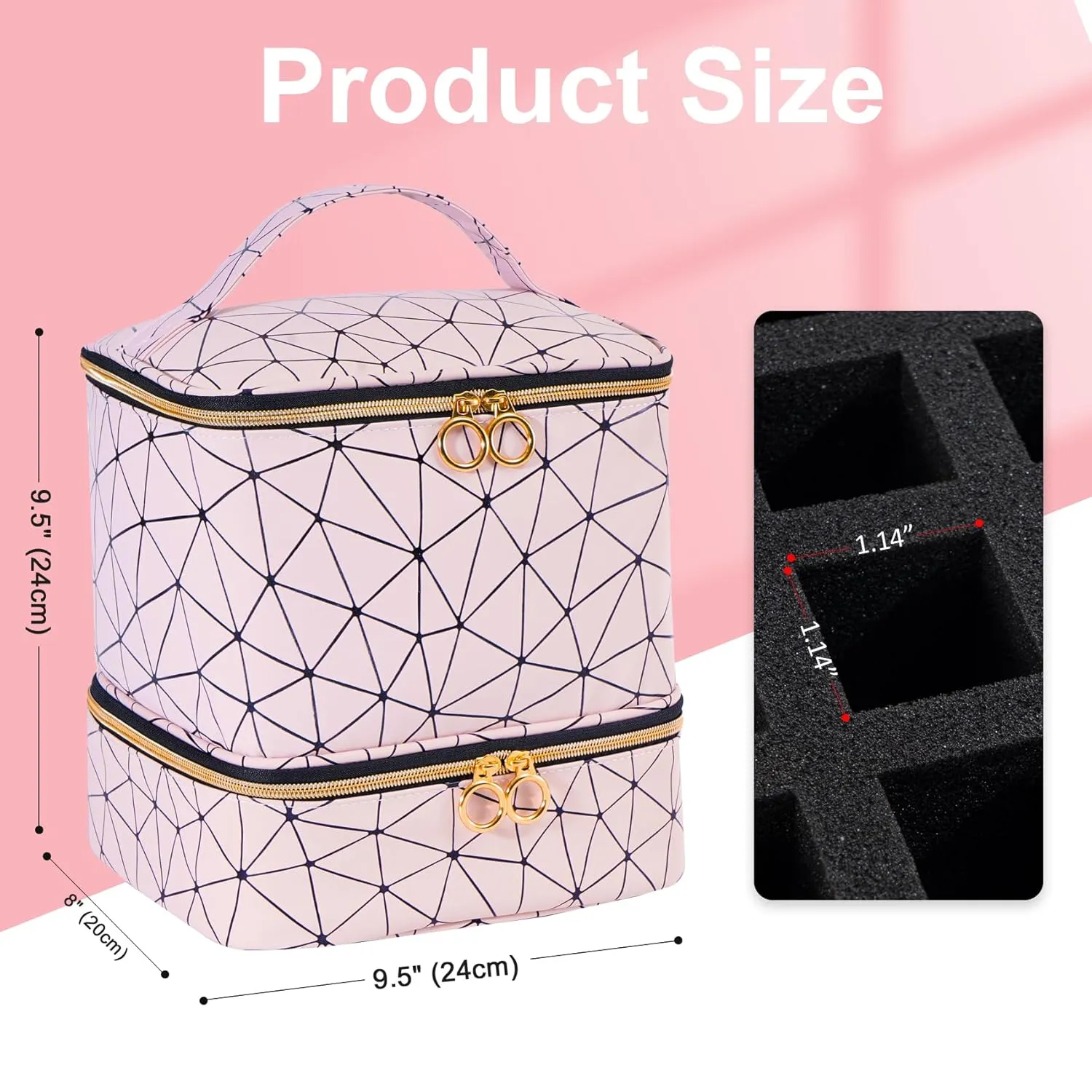 Uross Nail Polish Organizer Bag Holds 30 Bottles - Nail Kit Storage Case - Lightpink