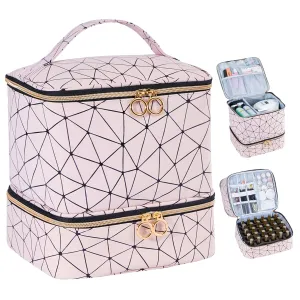 Uross Nail Polish Organizer Bag Holds 30 Bottles - Nail Kit Storage Case - Lightpink
