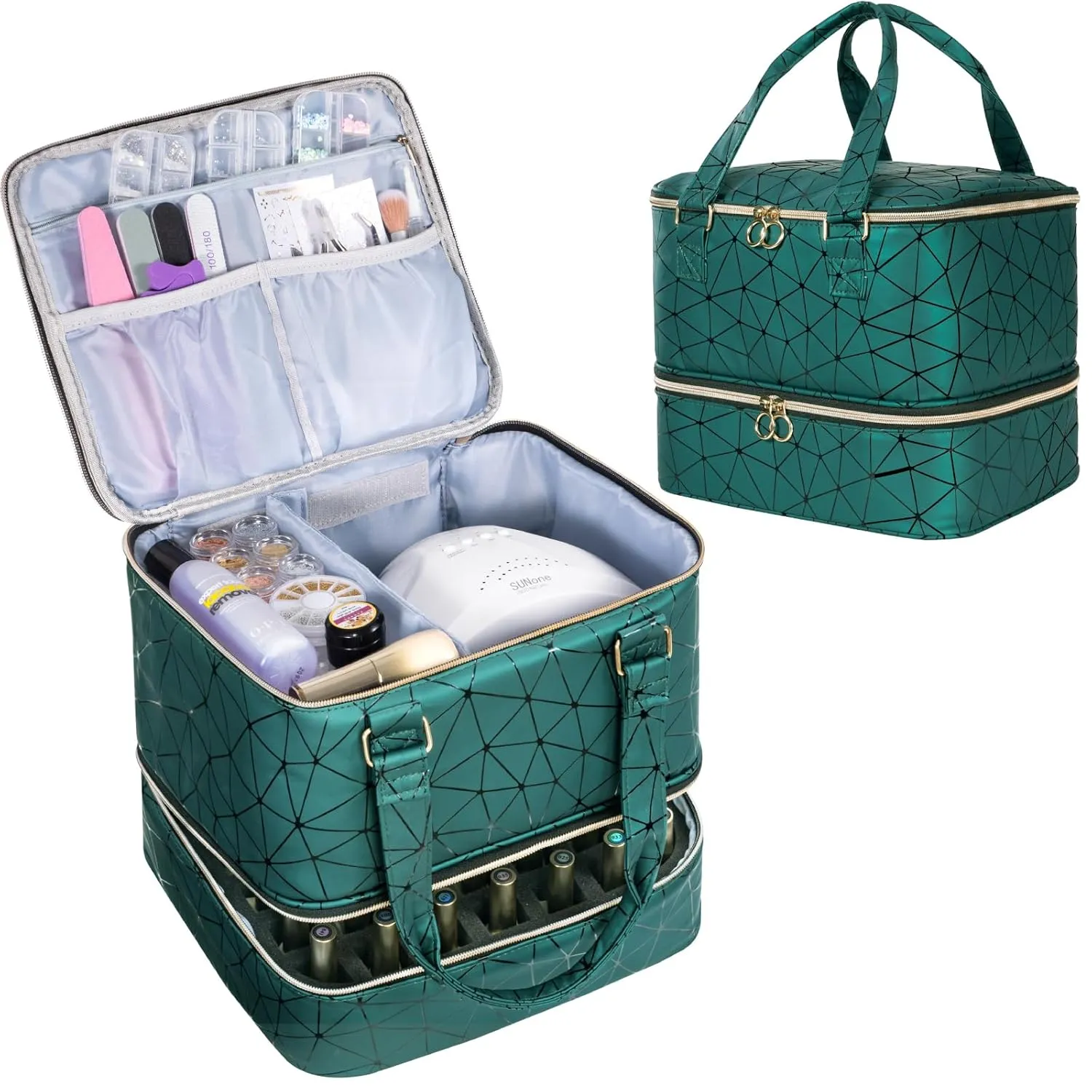 Uross Nail Polish Organizer Bag Holds 42 Bottles Nail Polish & Nail Lamp, Gel Nail Polish Organizers and Storage box for Nail Tech, Nail Kit Supplies Organizer Case - Darkgreen