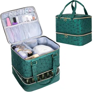 Uross Nail Polish Organizer Bag Holds 42 Bottles Nail Polish & Nail Lamp, Gel Nail Polish Organizers and Storage box for Nail Tech, Nail Kit Supplies Organizer Case - Darkgreen