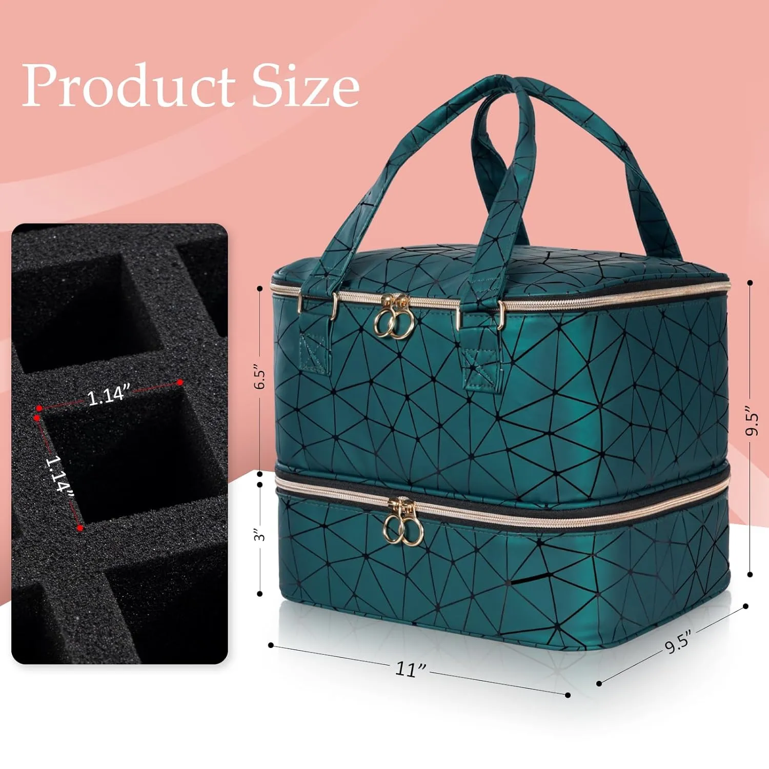 Uross Nail Polish Organizer Bag Holds 42 Bottles Nail Polish & Nail Lamp, Gel Nail Polish Organizers and Storage box for Nail Tech, Nail Kit Supplies Organizer Case - Darkgreen