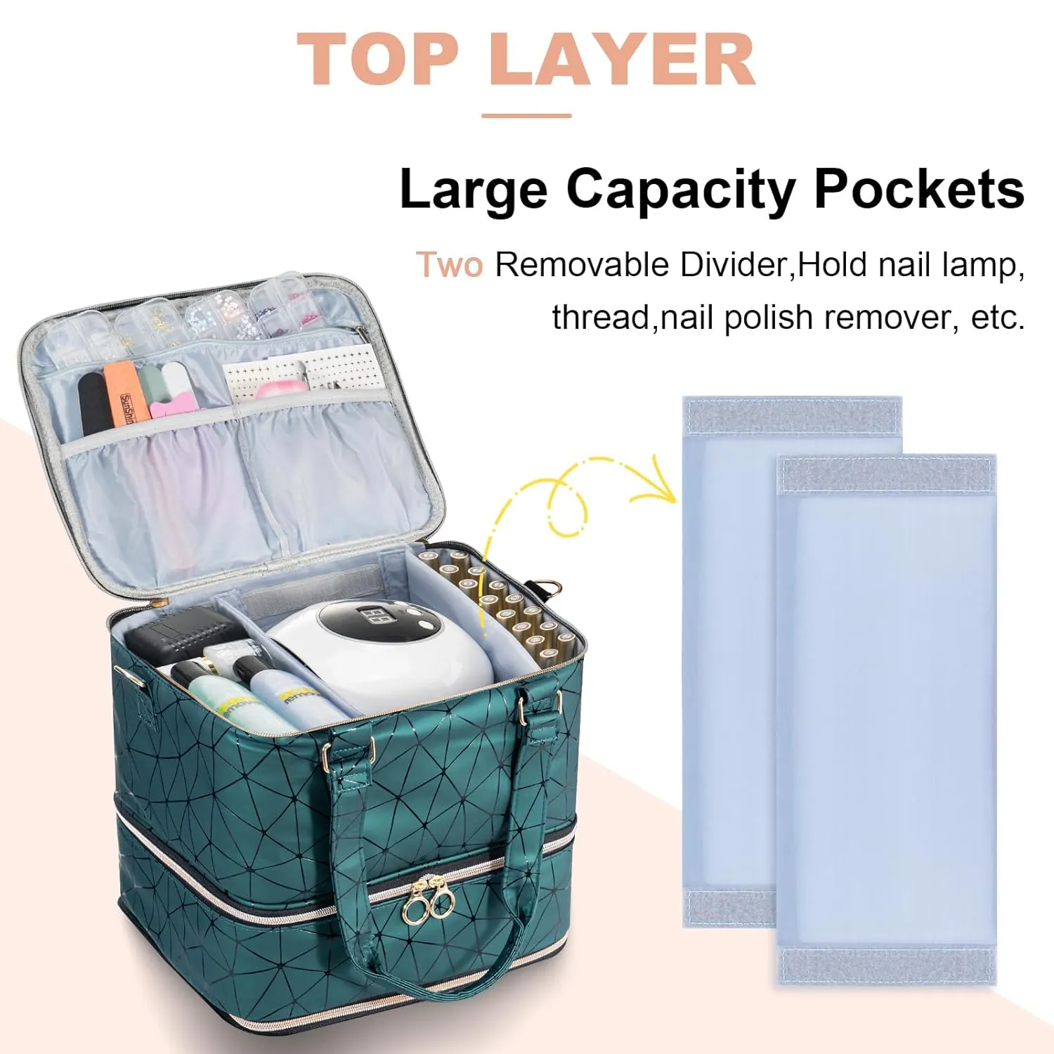 Uross Nail Polish Organizer Bag Holds 84 Bottles Nail Polish & Nail Lamp, Gel Nail Polish Organizers and Storage box for Nail Tech, Nail Kit Supplies Organizer Case-Darkgreen