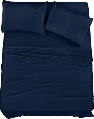 Utopia Bedding Queen Bed Sheets Set - 4 Piece Bedding - Brushed Microfiber - Shrinkage and Fade Resistant - Easy Care (Queen, Navy Blue)