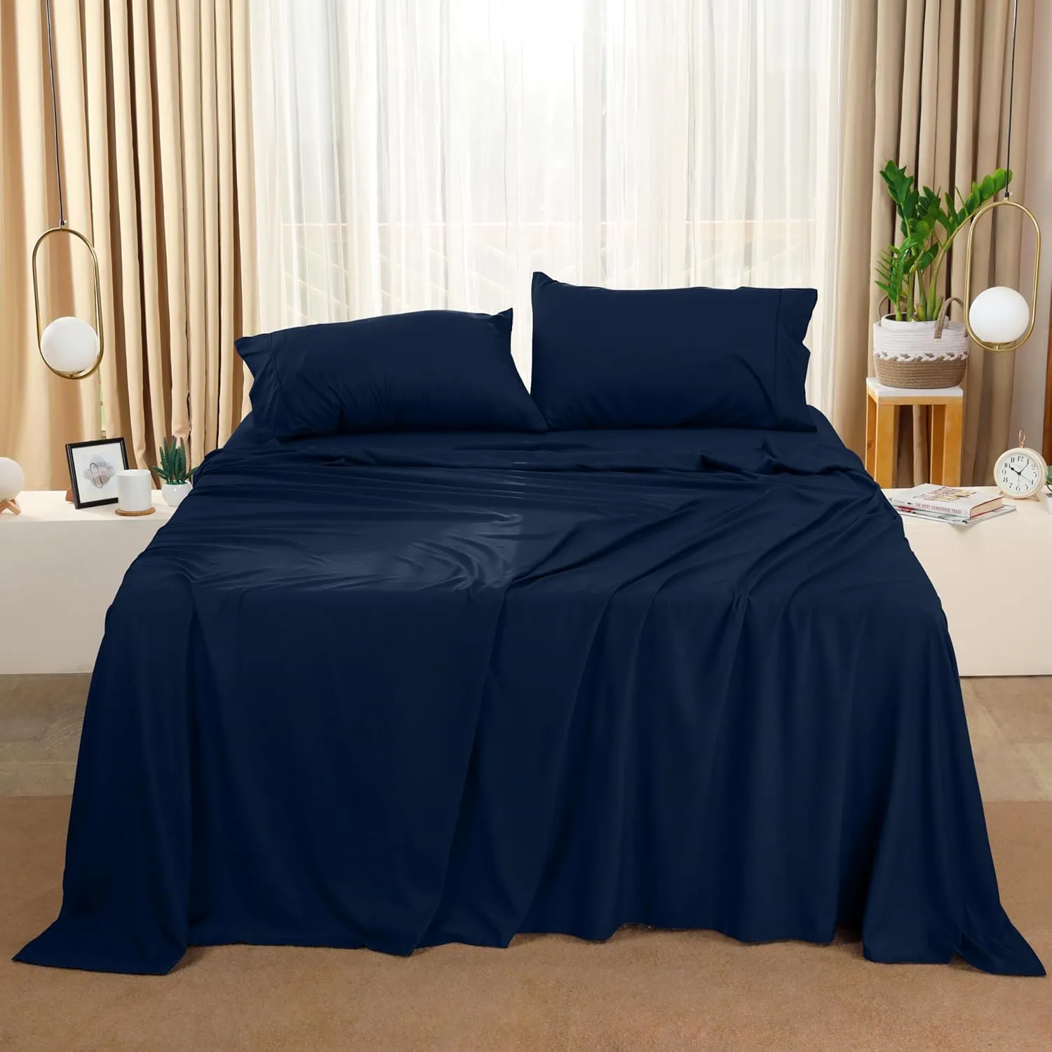 Utopia Bedding Queen Bed Sheets Set - 4 Piece Bedding - Brushed Microfiber - Shrinkage and Fade Resistant - Easy Care (Queen, Navy Blue)