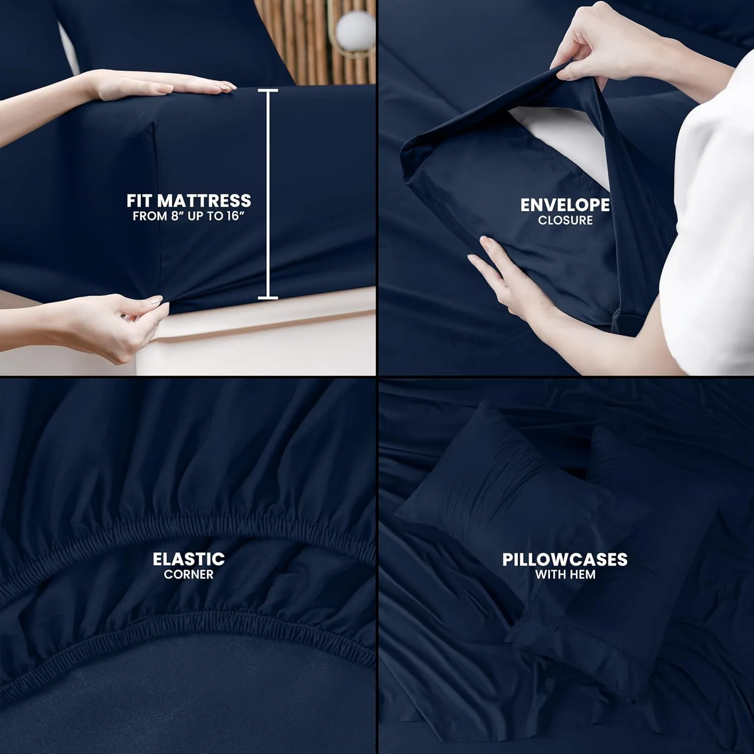 Utopia Bedding Queen Bed Sheets Set - 4 Piece Bedding - Brushed Microfiber - Shrinkage and Fade Resistant - Easy Care (Queen, Navy Blue)