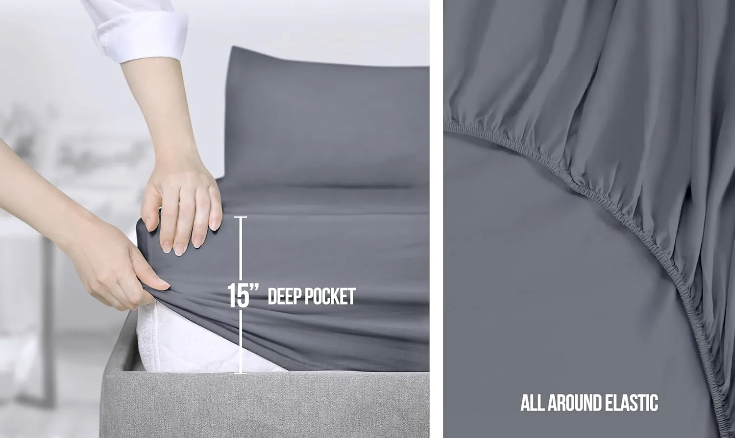 Utopia Bedding Queen Sheet Set, Soft Microfiber 4 Piece Hotel Luxury Bed Sheets for Women, Men, Kids & Teens with Side Storage Deep Pocket Fitted Sheet - Embroidered Pillow Cases - Flat Sheet (Grey)