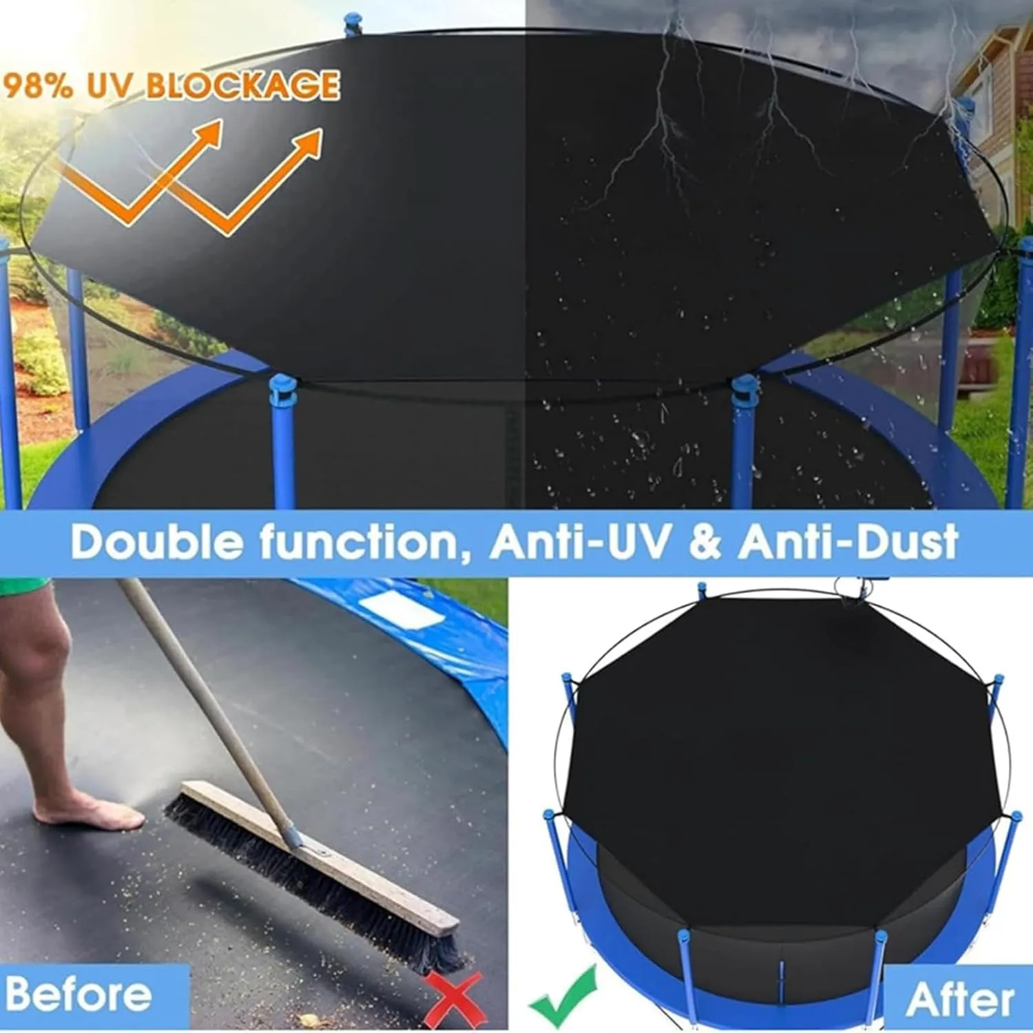 UV Resistant Trampoline Sunshade Tent, Trampoline Sunshade Cover Roof, Waterproof Anti-UV Tram-poline Sunshades Accessories, Waterproof Black Nylon, Easy to Install 6ft 8ft 10ft 12ft 14ft
