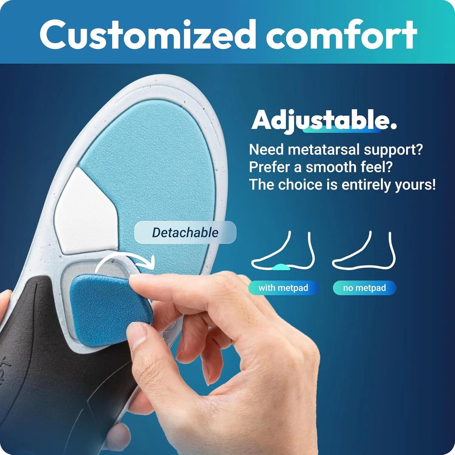 VALSOLE Dynamic Sport Insoles for Running Shoes - 3DDAPT Arch Support Inserts to Help Distribute Rressure, Reducing Fatigue, Boosting Performance - for Men & Women - Detachable Metatarsal Shock Pad