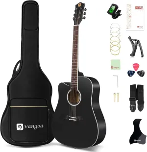 Vangoa Left Handed Guitar, Full Size Cutaway Left Handed Acoustic Guitar Kit for Adult Beginner 41 Inch Lefty Acustica Guitarra Set, Black