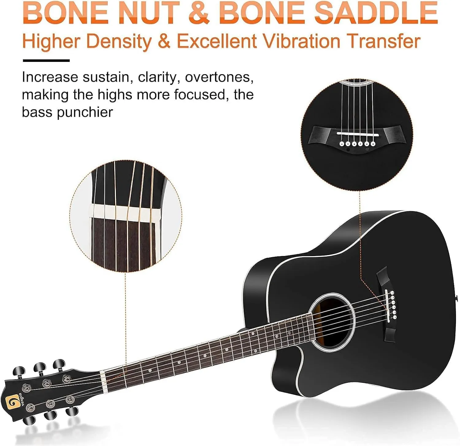 Vangoa Left Handed Guitar, Full Size Cutaway Left Handed Acoustic Guitar Kit for Adult Beginner 41 Inch Lefty Acustica Guitarra Set, Black