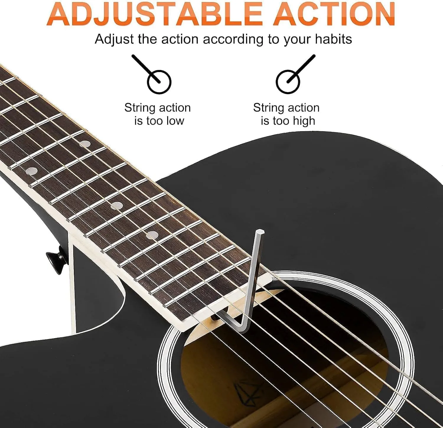 Vangoa Left Handed Guitar, Full Size Cutaway Left Handed Acoustic Guitar Kit for Adult Beginner 41 Inch Lefty Acustica Guitarra Set, Black