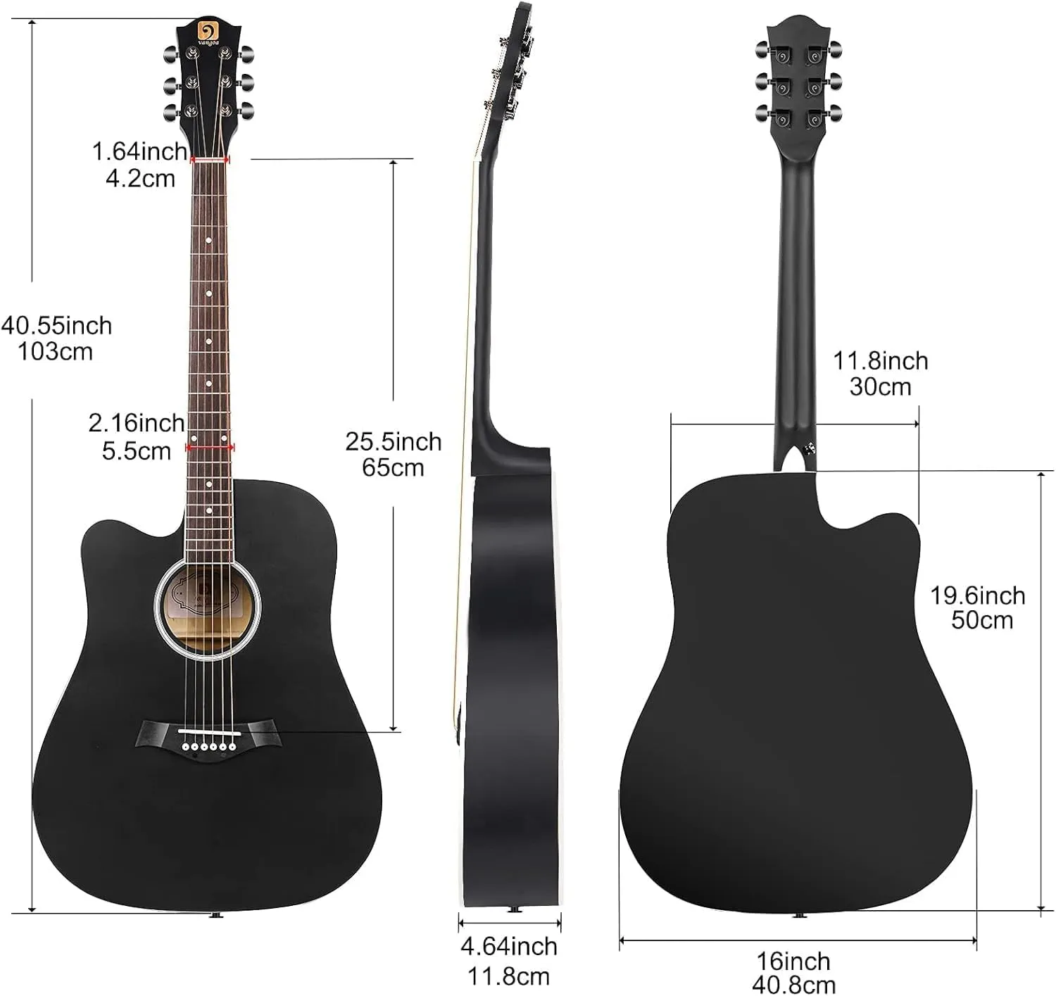Vangoa Left Handed Guitar, Full Size Cutaway Left Handed Acoustic Guitar Kit for Adult Beginner 41 Inch Lefty Acustica Guitarra Set, Black