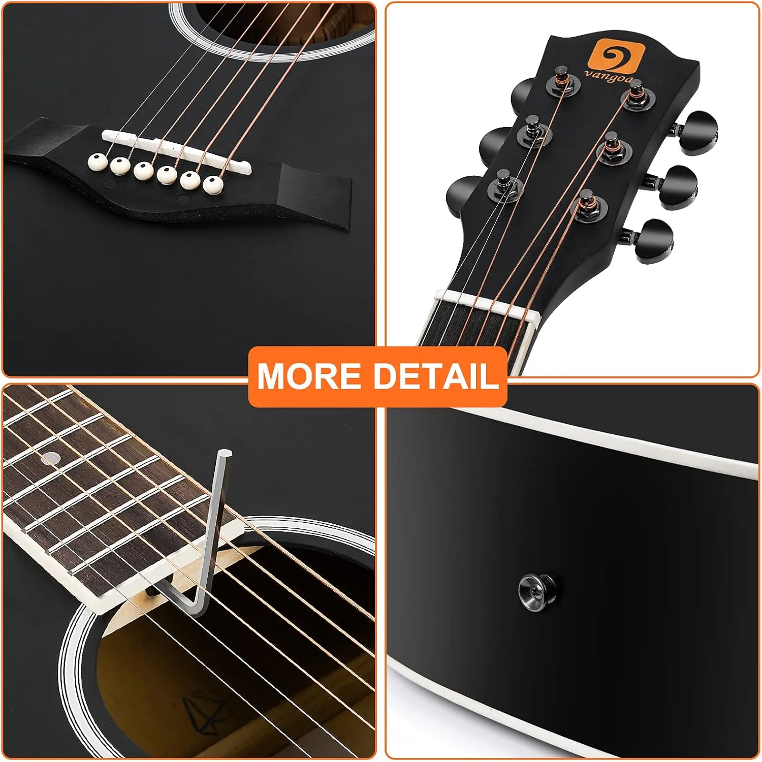 Vangoa Left Handed Guitar, Full Size Cutaway Left Handed Acoustic Guitar Kit for Adult Beginner 41 Inch Lefty Acustica Guitarra Set, Black