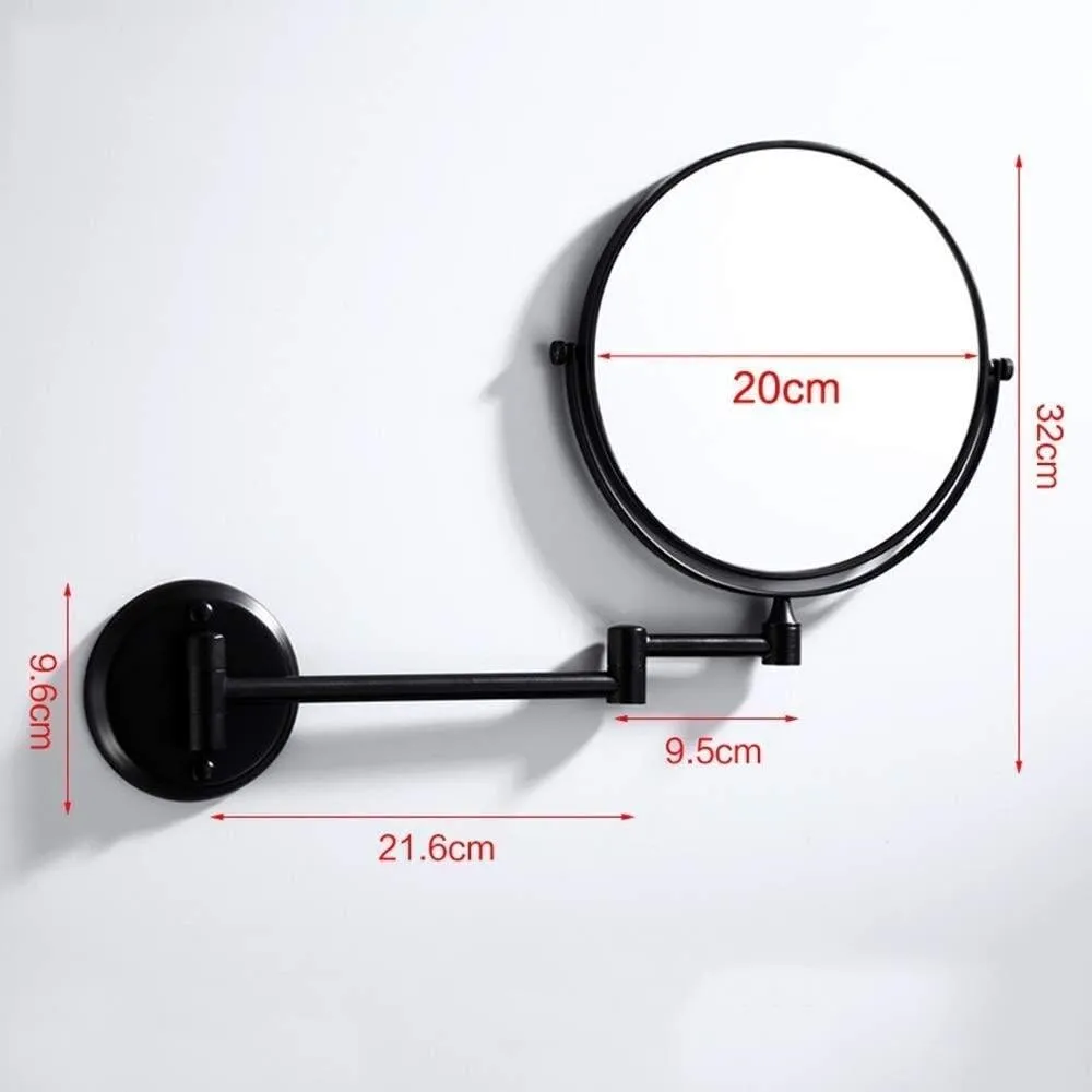 Vanity Mirror Wall-Mounted Black Minimalist Bathroom Mirror 8 Inch Makeup Mirror 3 Times Magnification Folding Double Mirror