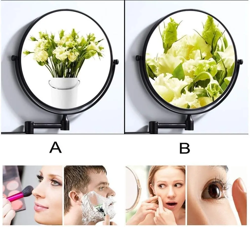 Vanity Mirror Wall-Mounted Black Minimalist Bathroom Mirror 8 Inch Makeup Mirror 3 Times Magnification Folding Double Mirror