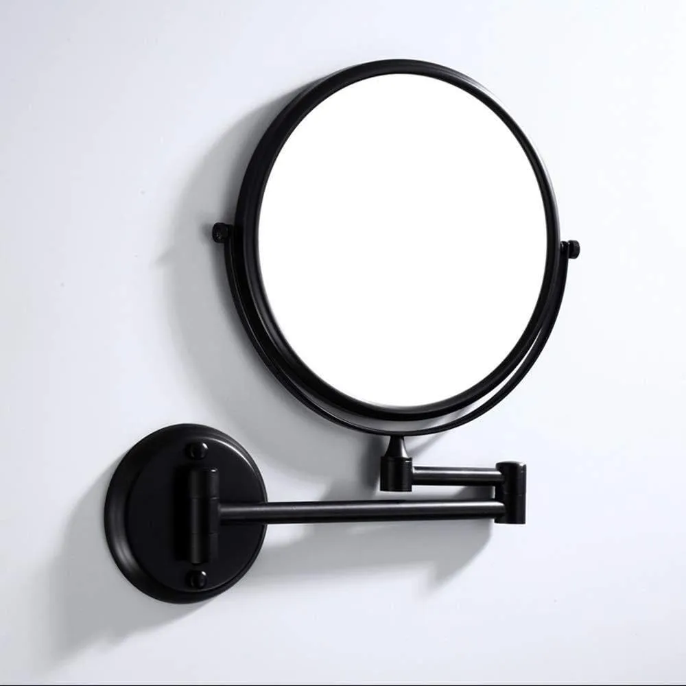 Vanity Mirror Wall-Mounted Black Minimalist Bathroom Mirror 8 Inch Makeup Mirror 3 Times Magnification Folding Double Mirror