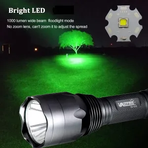 VASTFIRE 350 Yard LED Green Flashlight Kit - Hog Predator Long Range Night Hunting Light - Dual Pressure Switch - Barrel Scope Mounts (1 Rail, 1 Scope) - 2 Rechargeable Batteries