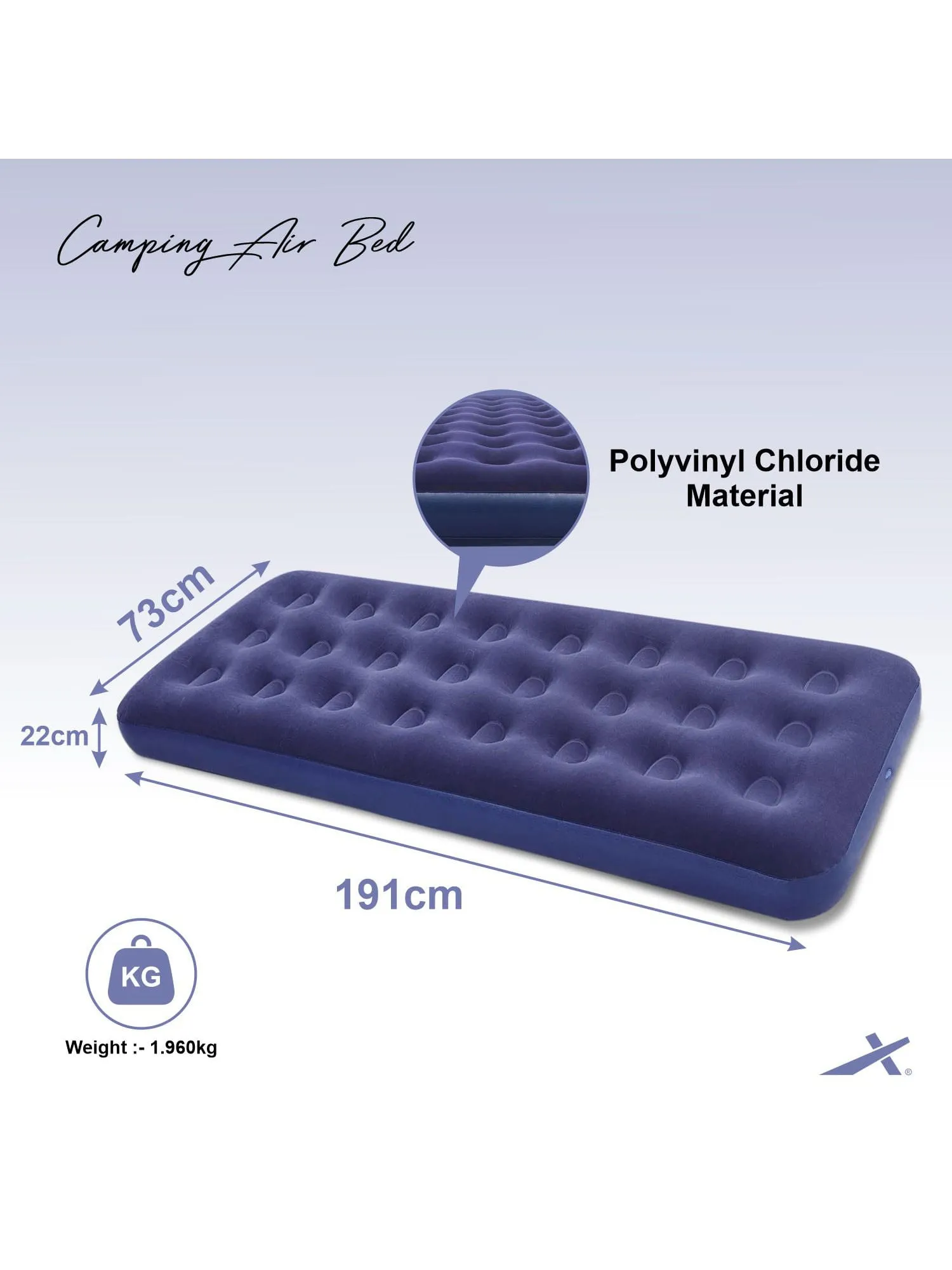 Vector X Camping-Tracking Inflatable Rectangular Air Bed Mattress with Foot Pump