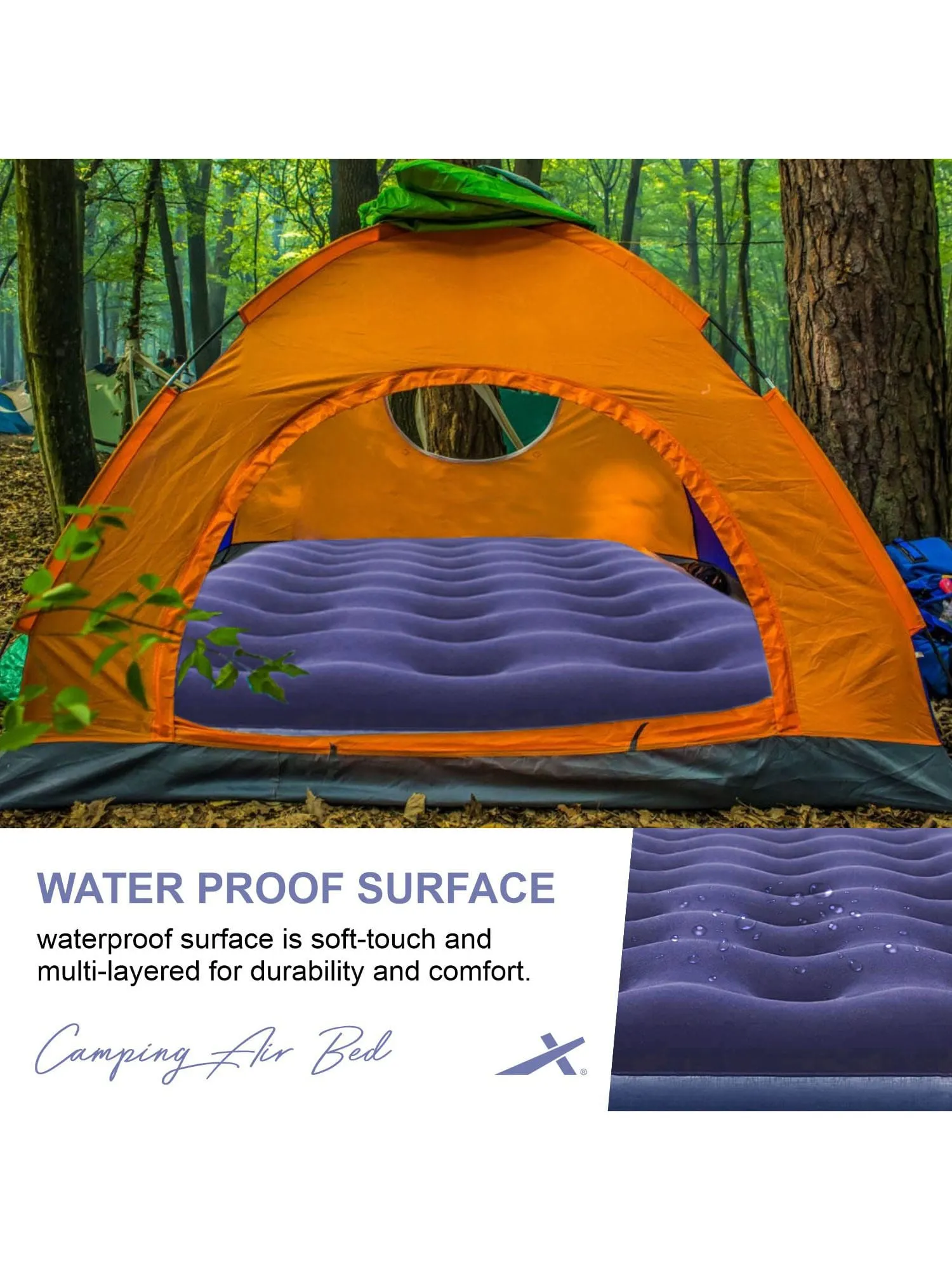 Vector X Camping-Tracking Inflatable Rectangular Air Bed Mattress with Foot Pump