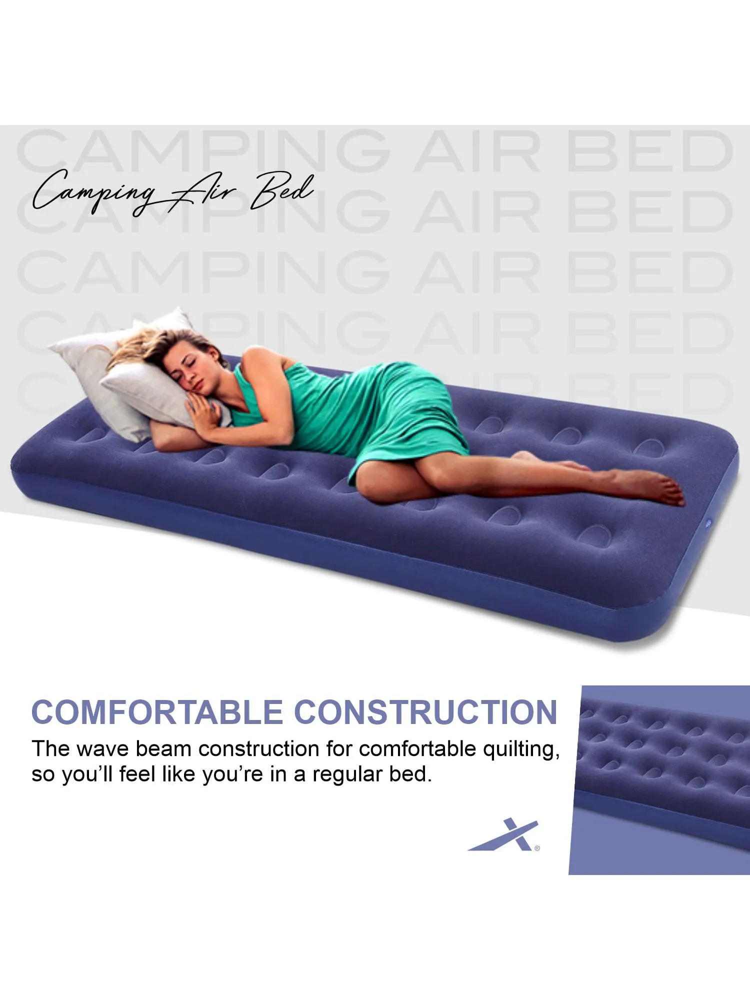 Vector X Camping-Tracking Inflatable Rectangular Air Bed Mattress with Foot Pump