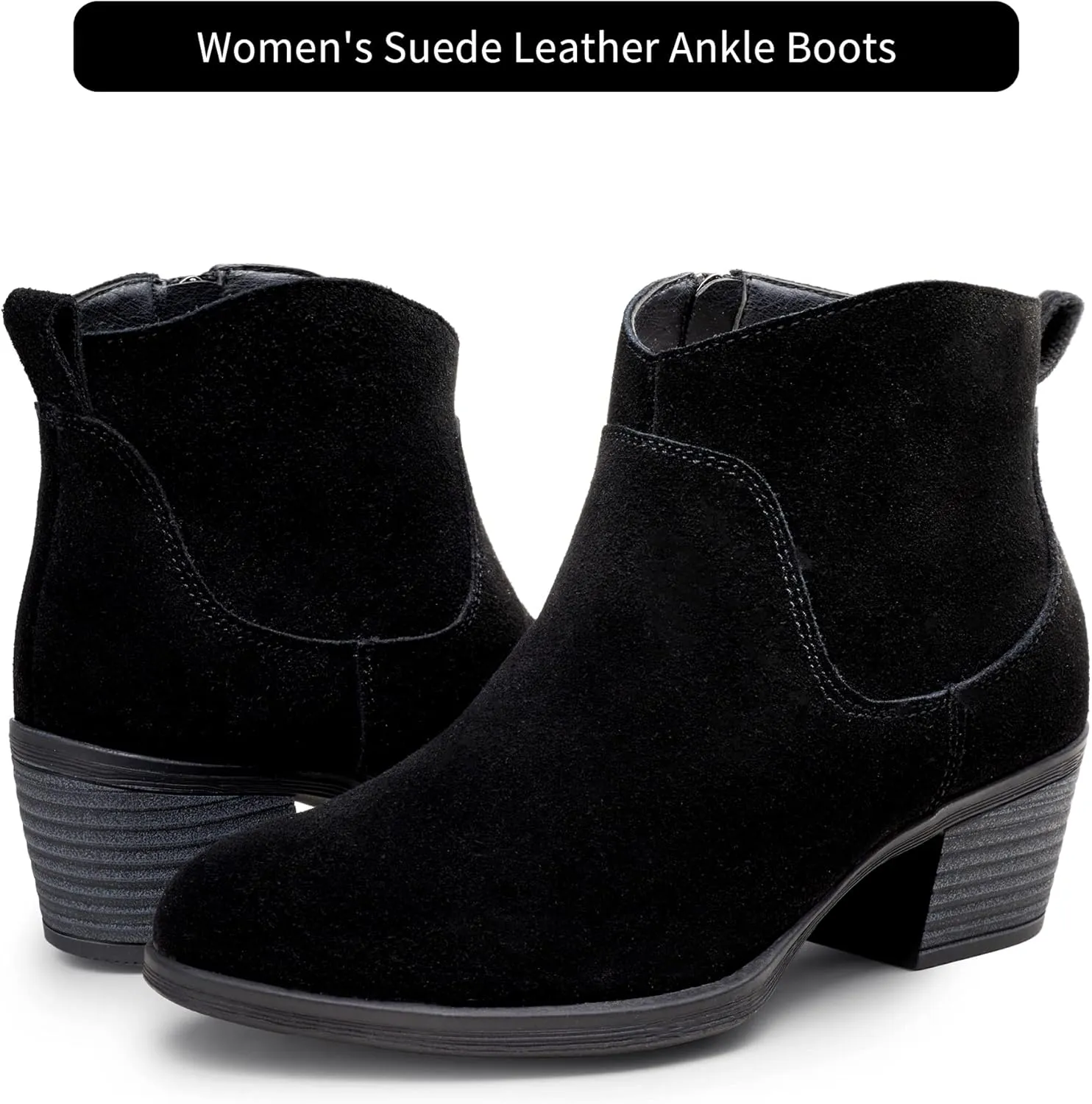 Vepose Women's 9001 Suede Leather Ankle Boots, Dressy Short Booties with Inner Zipper for Lady
