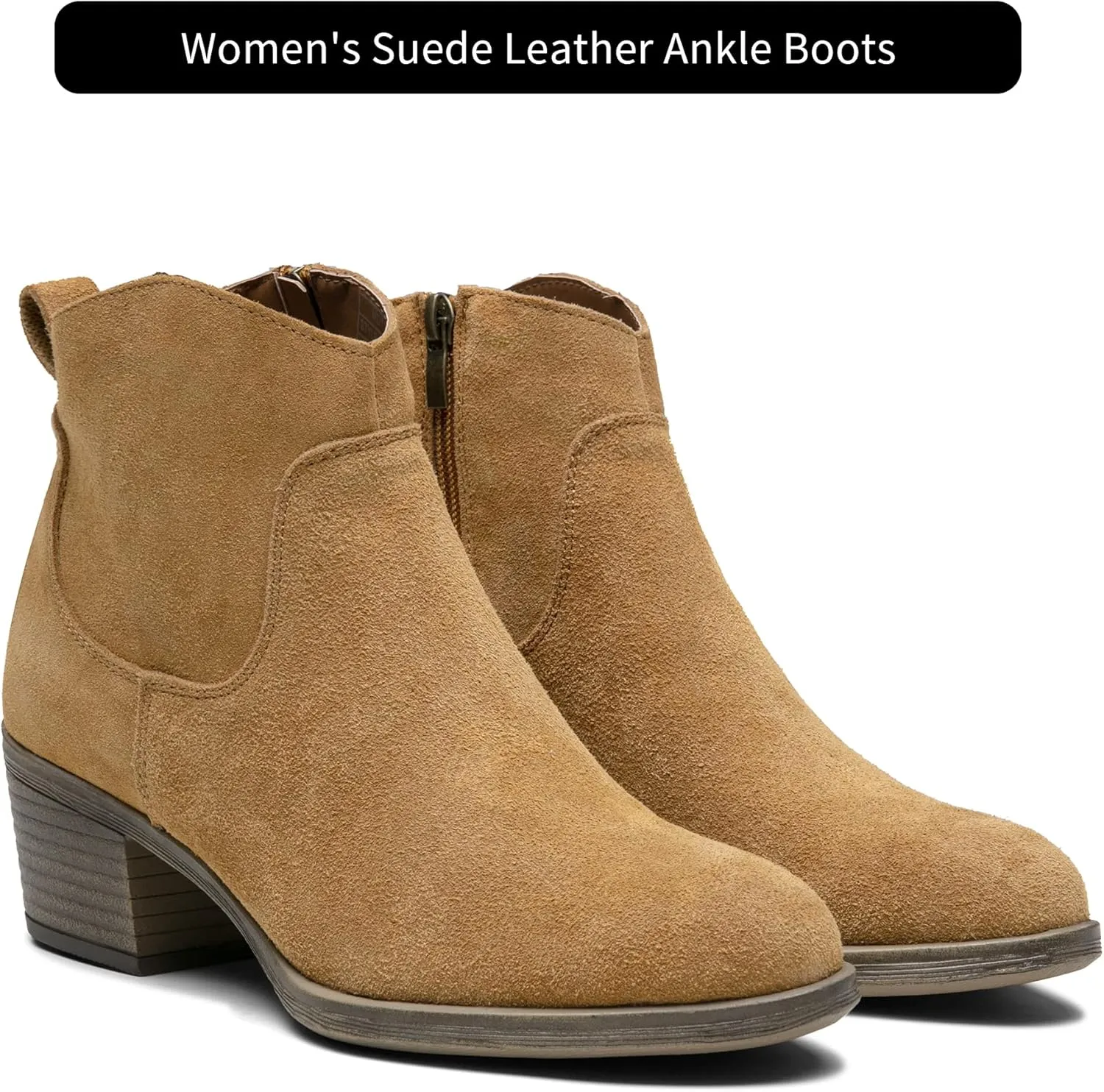 Vepose Women's 9001 Suede Leather Ankle Boots, Dressy Short Booties with Inner Zipper for Lady