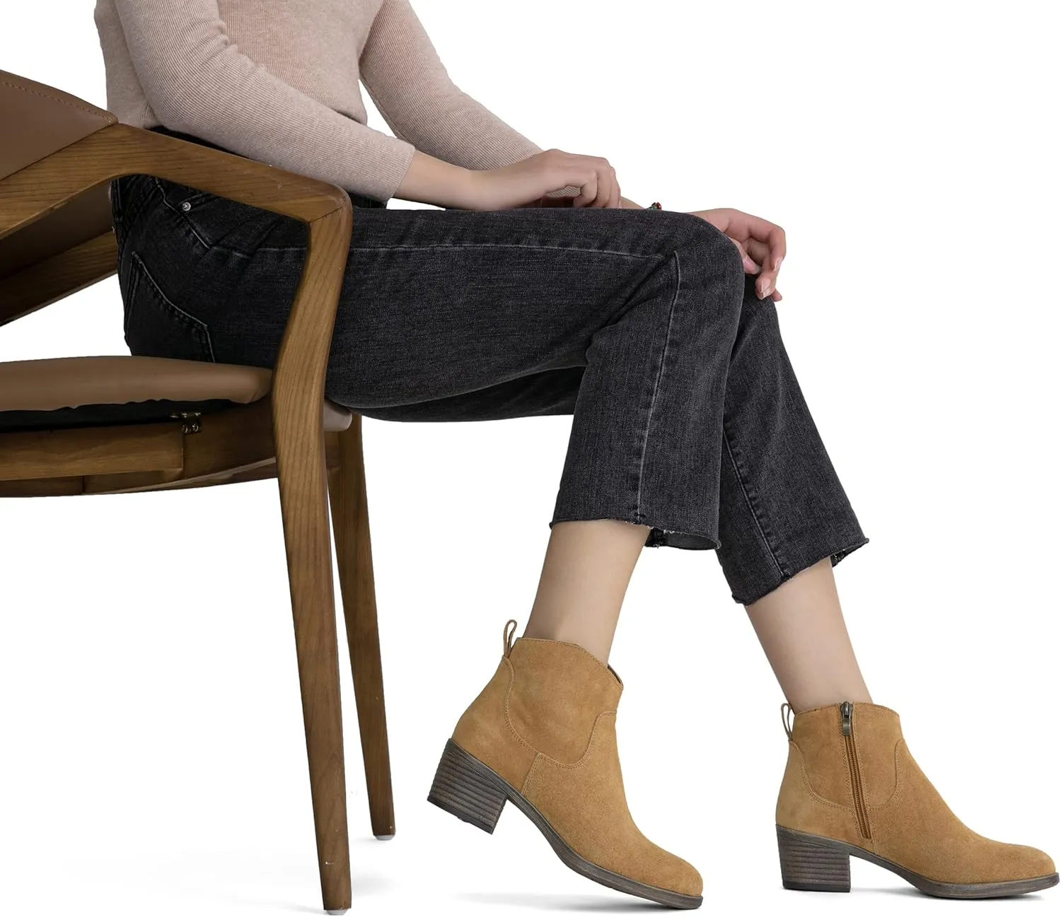 Vepose Women's 9001 Suede Leather Ankle Boots, Dressy Short Booties with Inner Zipper for Lady