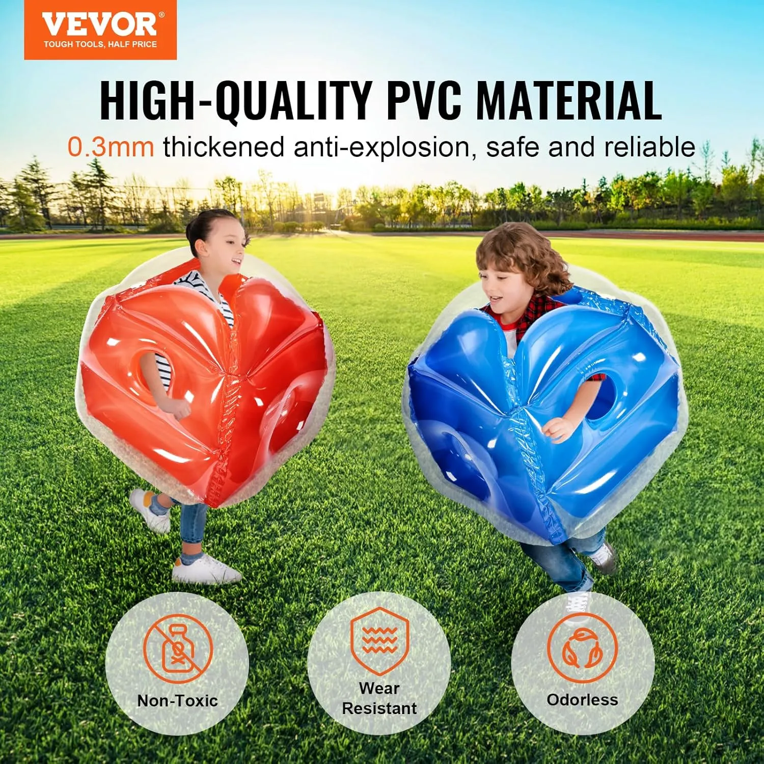 VEVOR Inflatable Bumper Balls - 2-Pack; 2FT/3FT/4FT/5FT Body Size Adult Human Bubble Balls for Christmas Gift; 0.8mm Thick PVC