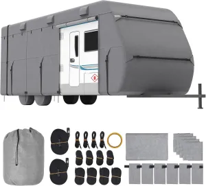 VEVOR Travel Trailer Cover, 20-22 ft RV, 4-Layer Non-Woven Fabric Camper, Waterproof, Windproof and Rip-Stop Class A, With Storage Bag, Repair Patches, Straps and Tire Covers