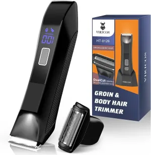 VIKICON Manscape Body Trimmer & Shavers for Men: 2-in-1 No-Nick Electric Razor for Pubic, Balls, Back, Legs, Chest Hair w/Dual-Head Trimmer&Foil Blades - Waterproof Manscape Kit for Smooth Grooming
