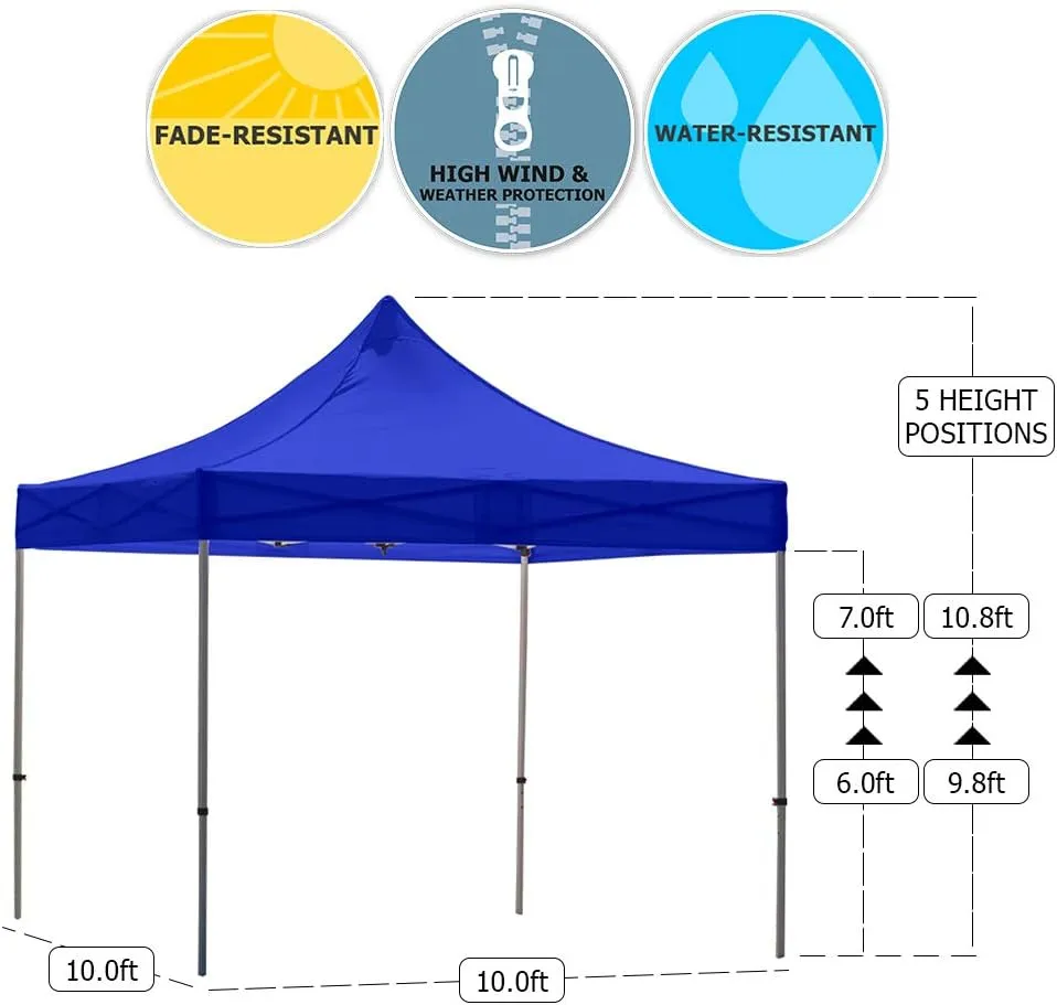 Vispronet 10x10 Instant Canopy Tent and Side Wall – Commercial-Grade Aluminum Frame – Water Resistant Canopy Top and Sidewall – Includes Wheeled Canopy Bag and Stake Kit (Blue)