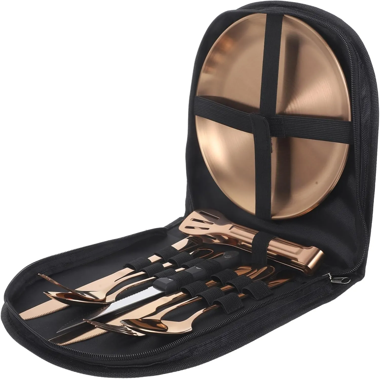 Wakauto 1 Set Stainless Steel Camping Cutlery with Storage Bag Outdoor Dining Accessory for Picnics and Camping Complete Metal for and Space Saving Storage