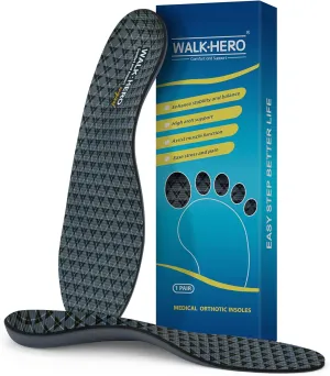 Walkhero Arch Support Inserts for Plantar Fasciitis and Flat Foot, Orthotic Insoles with Everyday Comfort and Support, Relieve Foot Pain and Fatigue (Mens 10-10 1/2 | Womens 12-12 1/2 Gray)