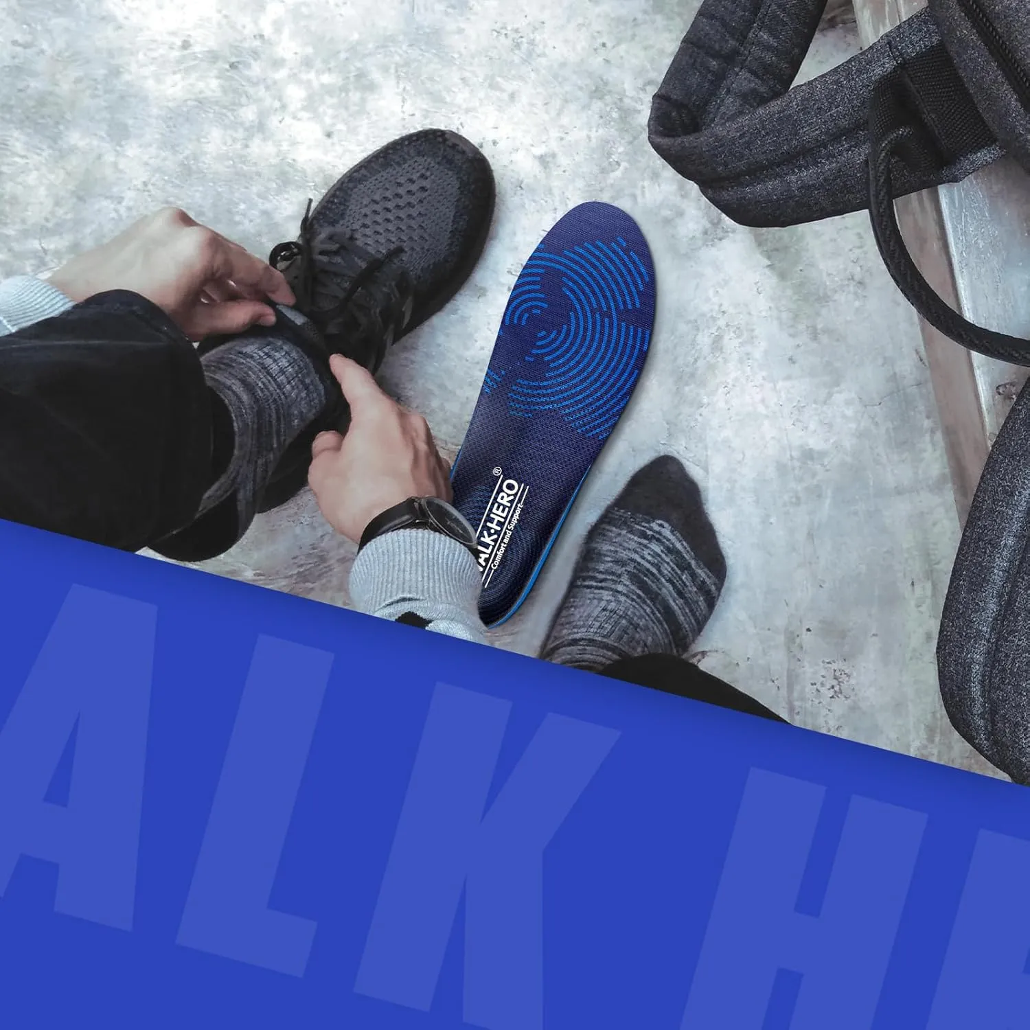 WALKHERO Medium Arch Support Insoles - Cushioning Orthotic Insoles, Plantar Fasciitis Inserts for Men & Women to Relieve Foot Pain and Provide Shock Absorption (Blue) Mens 8-8 1/2