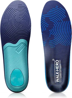 WALKHERO Medium Arch Support Insoles - Cushioning Orthotic Insoles, Plantar Fasciitis Inserts for Men & Women to Relieve Foot Pain and Provide Shock Absorption (Blue) Mens 8-8 1/2